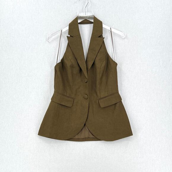 REFORMATION Brennan Linen Vest Top Womens 6 Olive Green Sleeveless Halter NEW - Picture 5 of 16